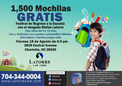 Abogado Stefan Latorre: 1,500 Mochilas Gratis en Regreso a Clases